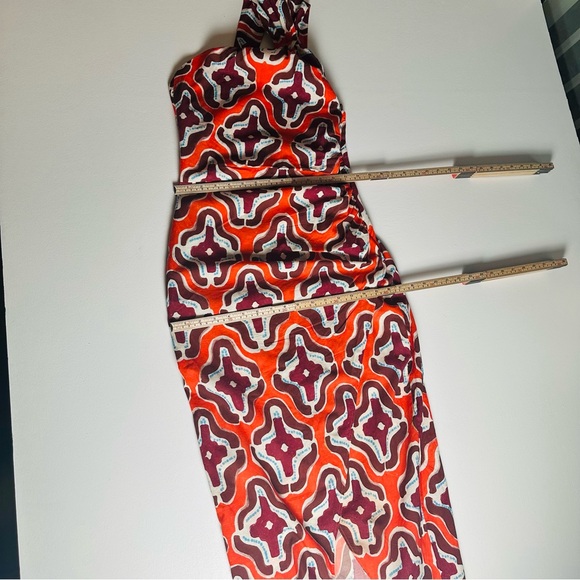 Zara Orange Printed Dress‎ XSmall One Side Strap A-Symmetric Hem NWT - Picture 3 of 7